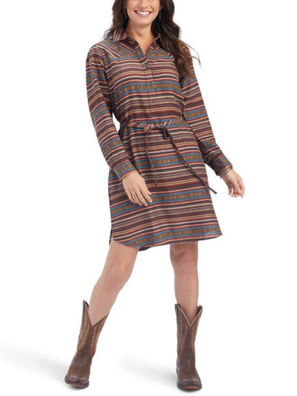 Ariat Sedona Long Sleeve Dress in Jacquard Multi Stripe - Size L